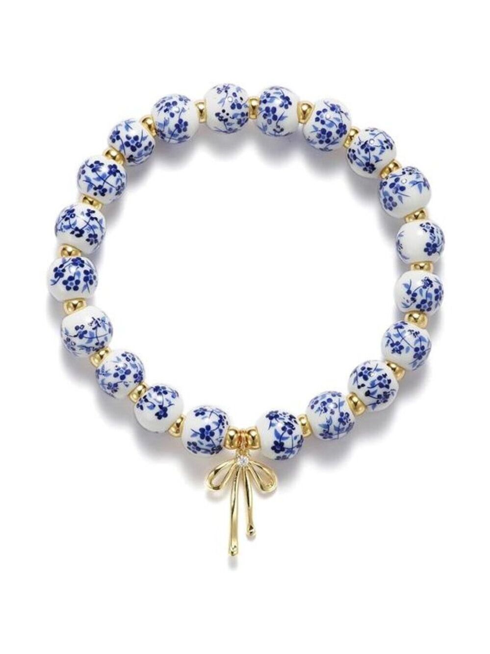 Bow Charm Bracelet Beaded Flower Bracelet Handmade Stretch Jewelry Gift for Wome